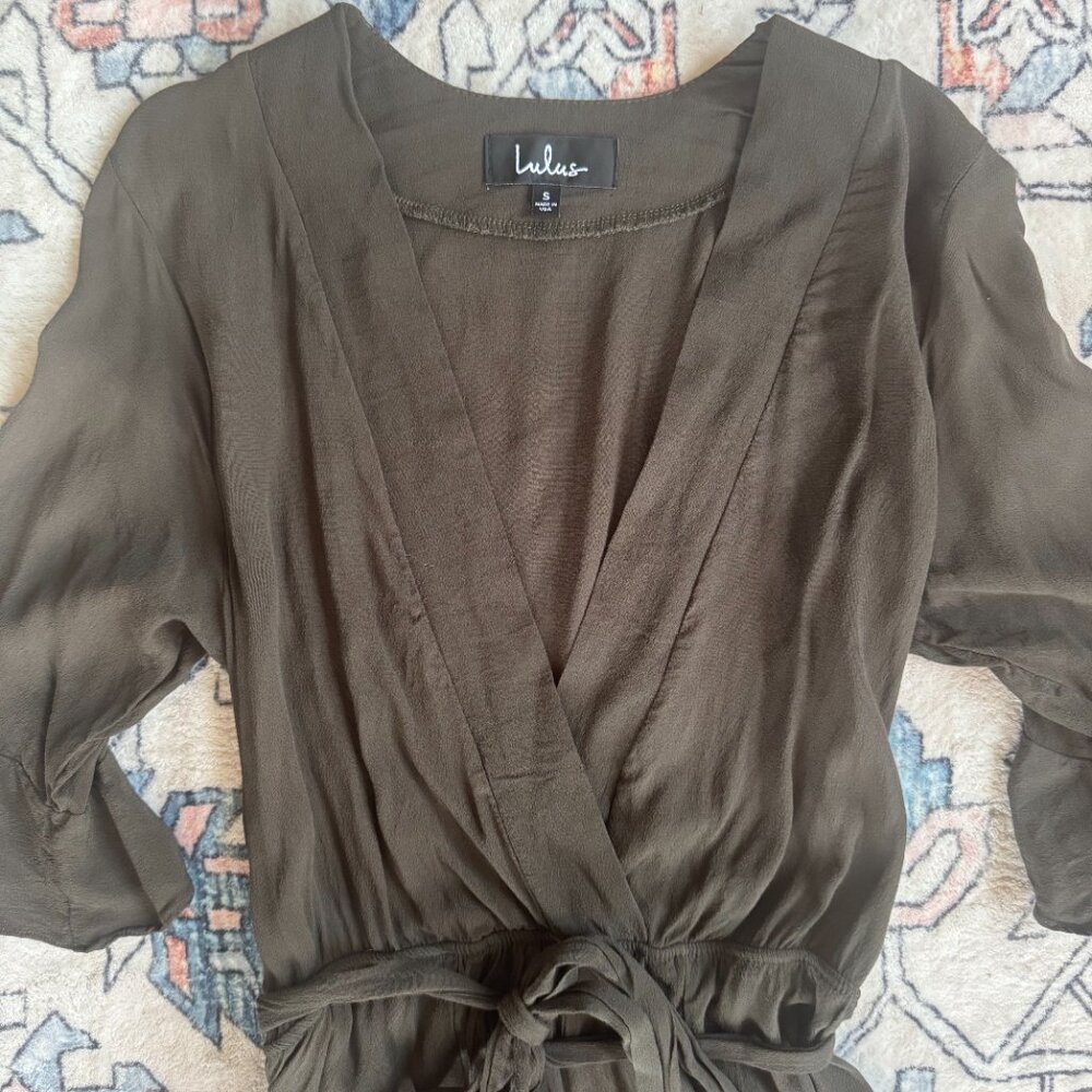 Lulus Matty Boy Flap Pocket Romper Dark Olive - size Small - Picture 2 of 3